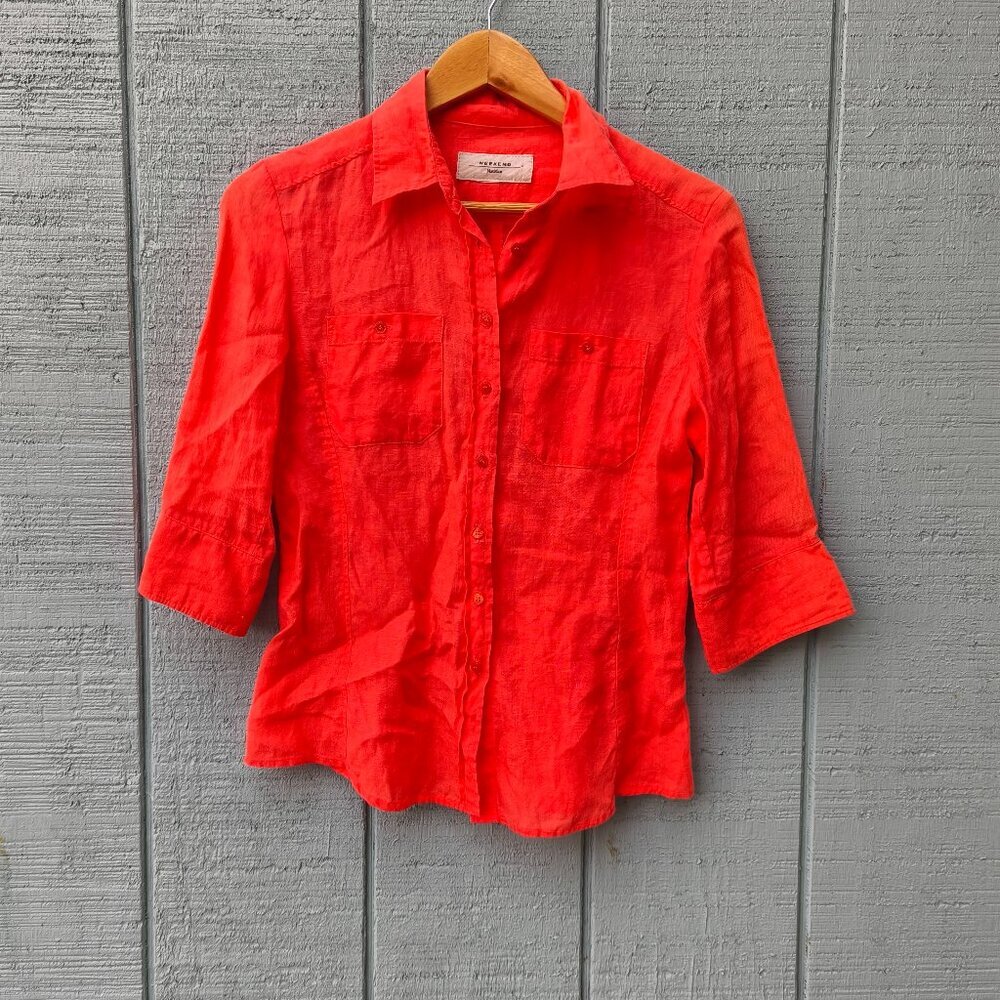 MaxMara Weekend 100% Linen Button Down Blouse sz S/M Orange Beach Quiet Luxury